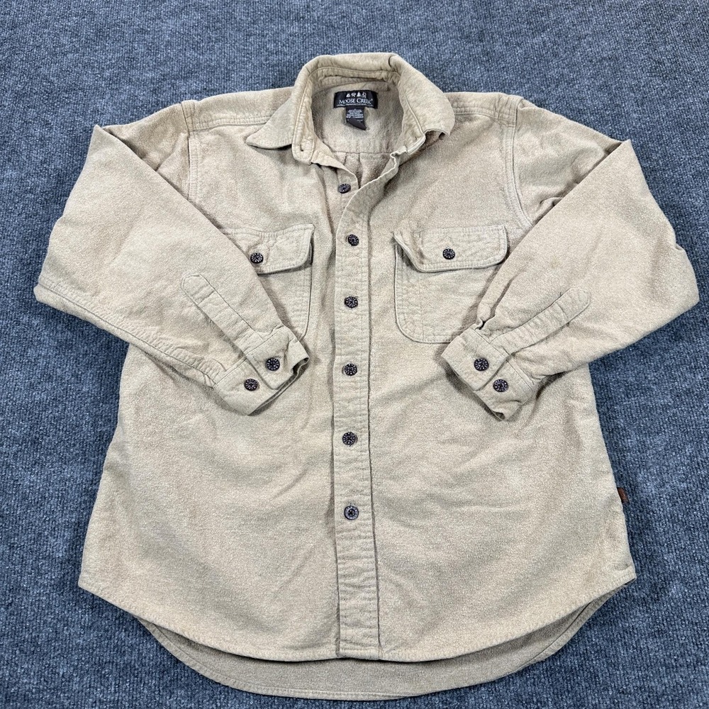 Moose Creek Button Up Shirt Mens Medium Beige Good Heavyweight Fleece Cotton